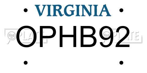 OPHB92 Virginia License Plate