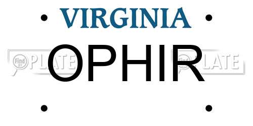 OPHIR Virginia License Plate