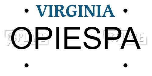 OPIESPA Virginia License Plate