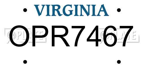 OPR7467 Virginia License Plate