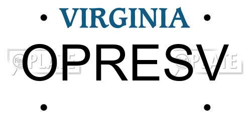 OPRESV Virginia License Plate