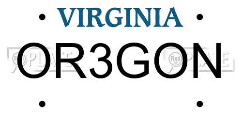 OR3GON Virginia License Plate