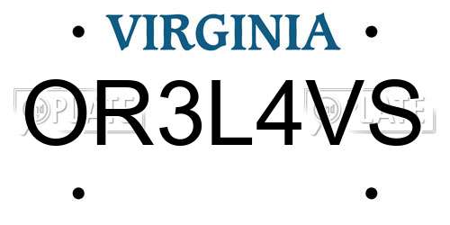 OR3L4VS Virginia License Plate