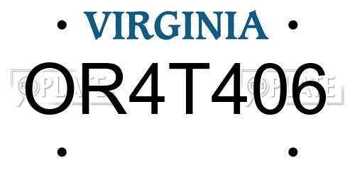 OR4T406 Virginia License Plate