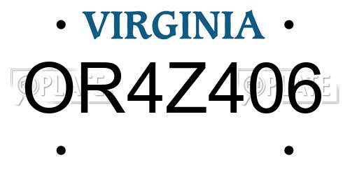 OR4Z406 Virginia License Plate