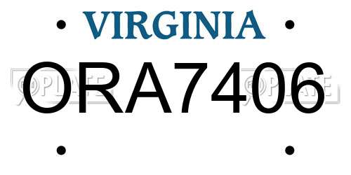 ORA7406 Virginia License Plate