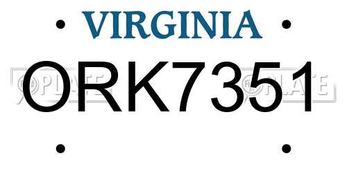 ORK7351 Virginia License Plate