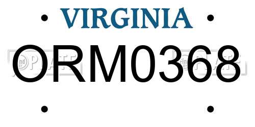 ORM0368 Virginia License Plate