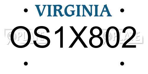OS1X802 Virginia License Plate