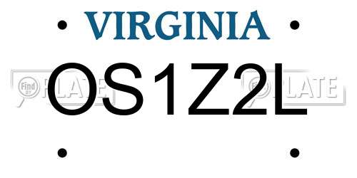 OS1Z2L Virginia License Plate