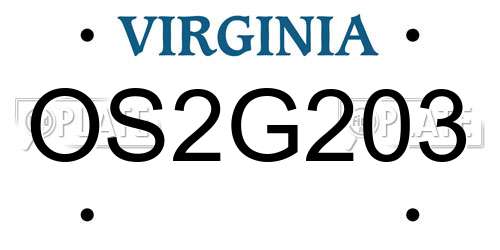 OS2G203 Virginia License Plate