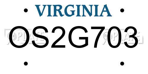OS2G703 Virginia License Plate