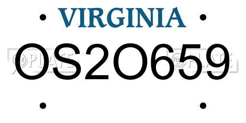OS2O659 Virginia License Plate