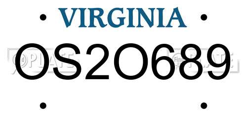 OS2O689 Virginia License Plate