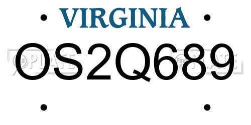 OS2Q689 Virginia License Plate