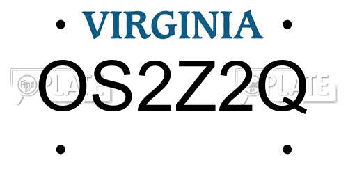 OS2Z2Q Virginia License Plate