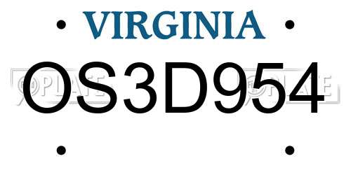 OS3D954 Virginia License Plate