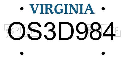 OS3D984 Virginia License Plate