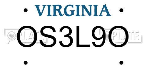 OS3L9O Virginia License Plate