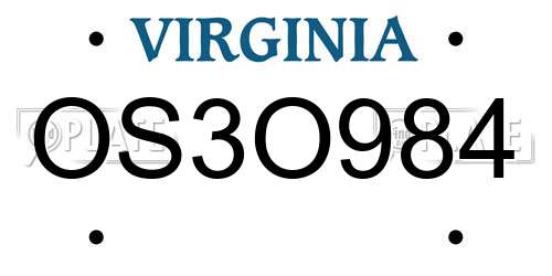 OS3O984 Virginia License Plate