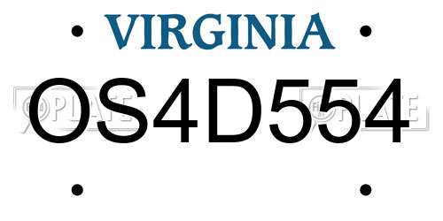 OS4D554 Virginia License Plate