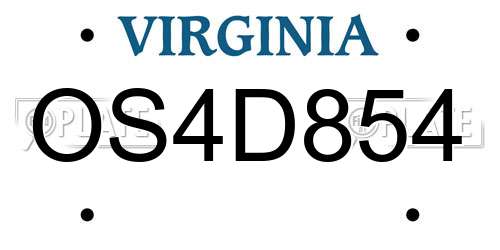 OS4D854 Virginia License Plate