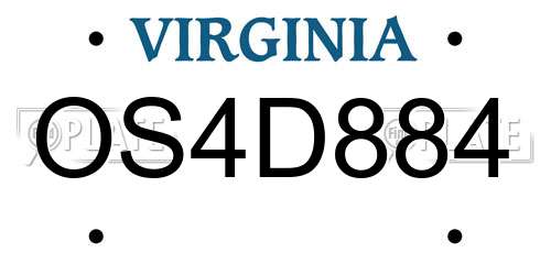 OS4D884 Virginia License Plate