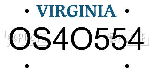 OS4O554 Virginia License Plate