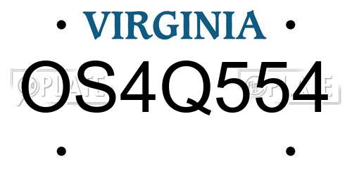 OS4Q554 Virginia License Plate
