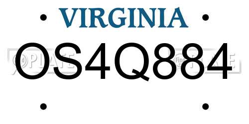 OS4Q884 Virginia License Plate