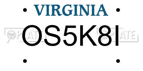 OS5K8I Virginia License Plate