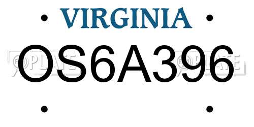 OS6A396 Virginia License Plate