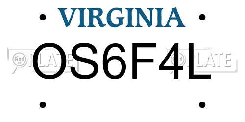 OS6F4L Virginia License Plate