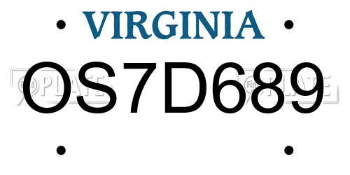 OS7D689 Virginia License Plate