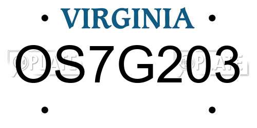 OS7G203 Virginia License Plate