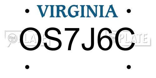 OS7J6C Virginia License Plate