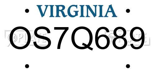 OS7Q689 Virginia License Plate
