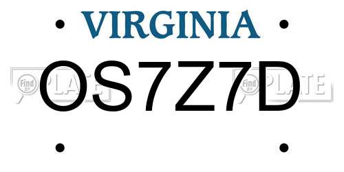 OS7Z7D Virginia License Plate