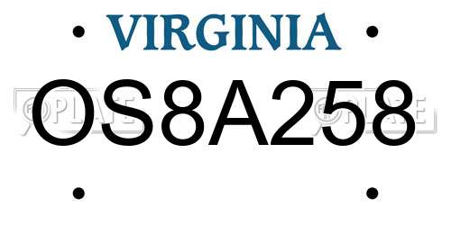 OS8A258 Virginia License Plate