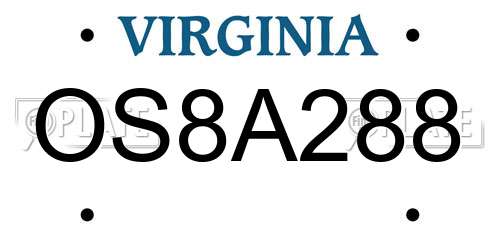 OS8A288 Virginia License Plate