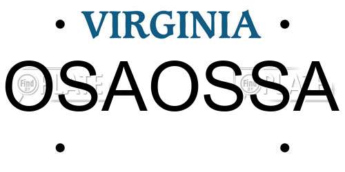 OSAOSSA Virginia License Plate