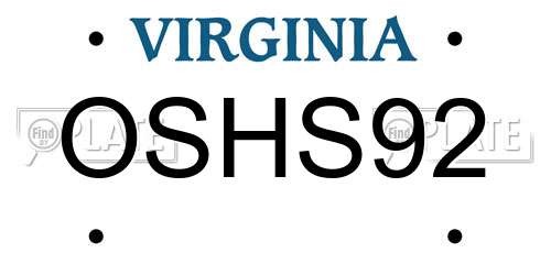 OSHS92 Virginia License Plate