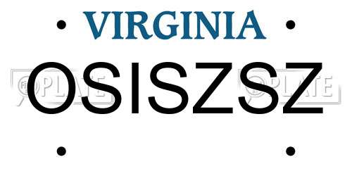 OSISZSZ Virginia License Plate