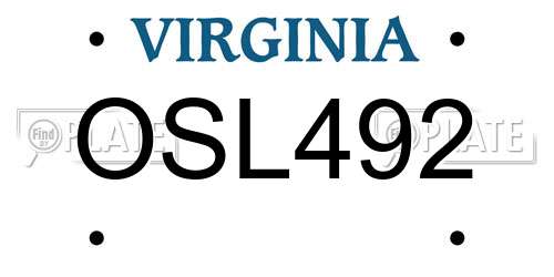 OSL492 Virginia License Plate