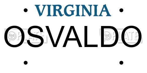 OSVALDO Virginia License Plate