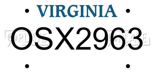 OSX2963 Virginia License Plate
