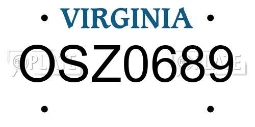OSZ0689 Virginia License Plate