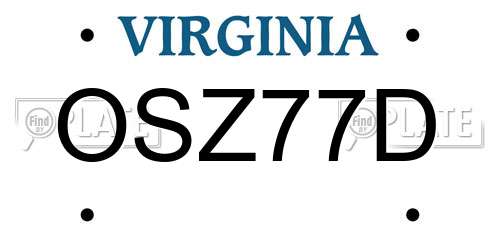 OSZ77D Virginia License Plate