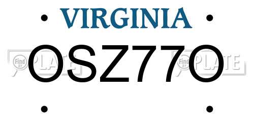 OSZ77O Virginia License Plate