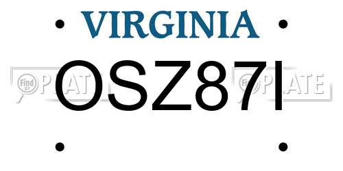 OSZ87I Virginia License Plate